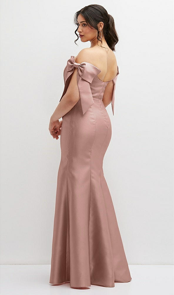 Back View - Neu Nude Off-the-Shoulder Bow Satin Corset Dress with Fit and Flare Skirt