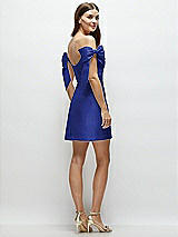 Rear View Thumbnail - Cobalt Blue Satin Off-the-Shoulder Bow Corset Fit and Flare Mini Dress