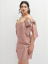 Alt View 1 Thumbnail - Neu Nude Satin Off-the-Shoulder Bow Corset Fit and Flare Mini Dress