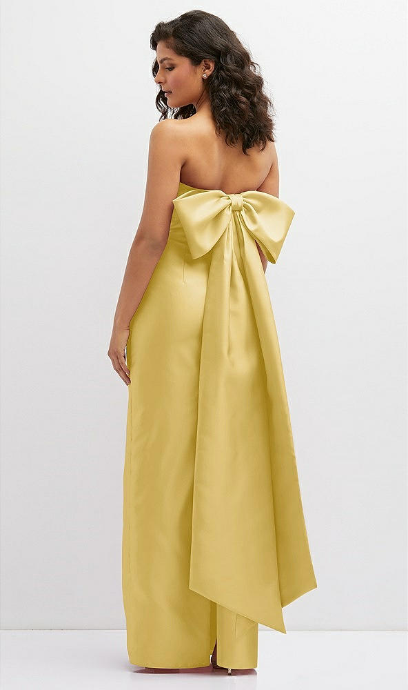 Back View - Maize Strapless Draped Bodice Column Dress with Oversized Bow