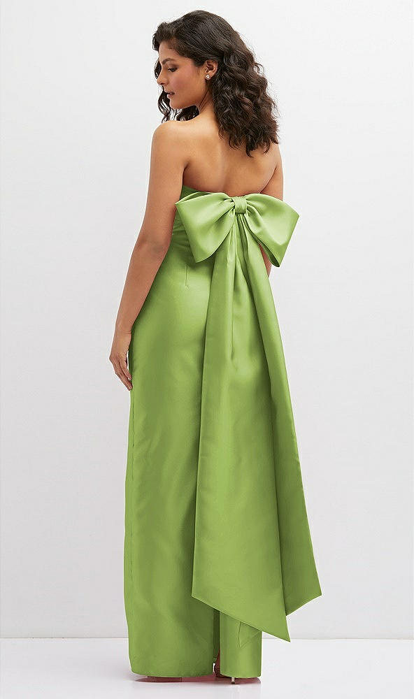 Back View - Mojito Strapless Draped Bodice Column Dress with Oversized Bow