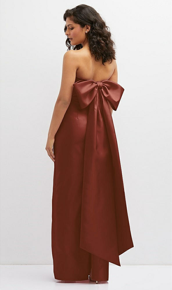 Back View - Auburn Moon Strapless Draped Bodice Column Dress with Oversized Bow