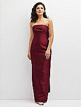 Front View Thumbnail - Burgundy Strapless Draped Bodice Column Dress with Oversized Bow