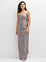 Front View Thumbnail - Cashmere Gray Strapless Draped Bodice Column Dress with Oversized Bow