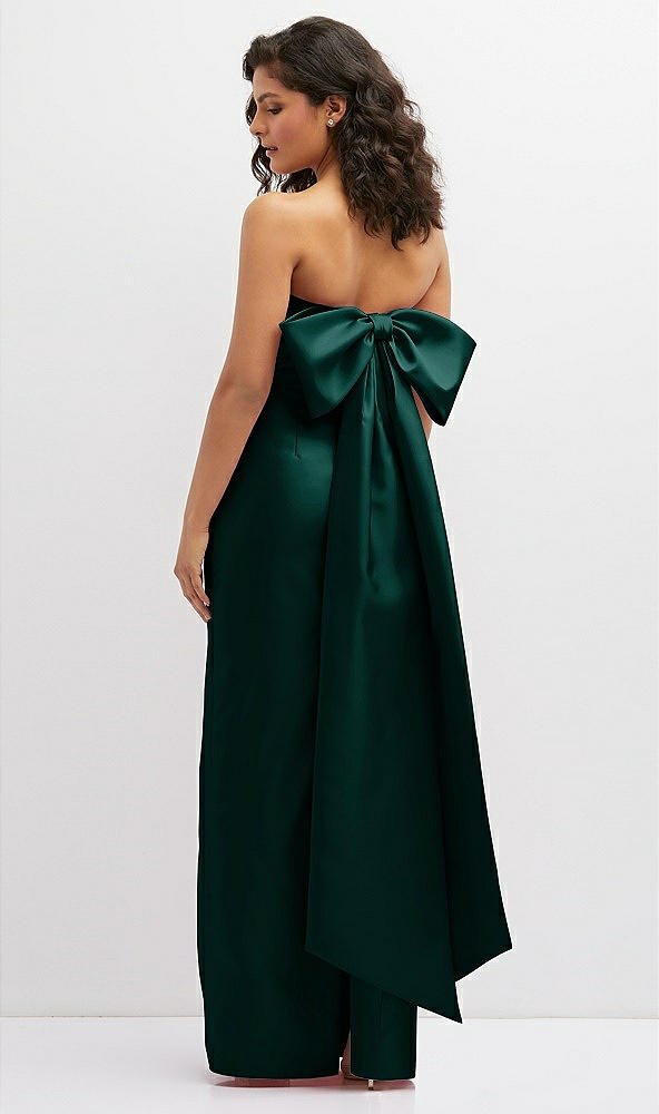 Back View - Evergreen Strapless Draped Bodice Column Dress with Oversized Bow