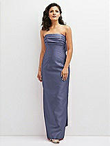 Front View Thumbnail - French Blue Strapless Draped Bodice Column Dress with Oversized Bow