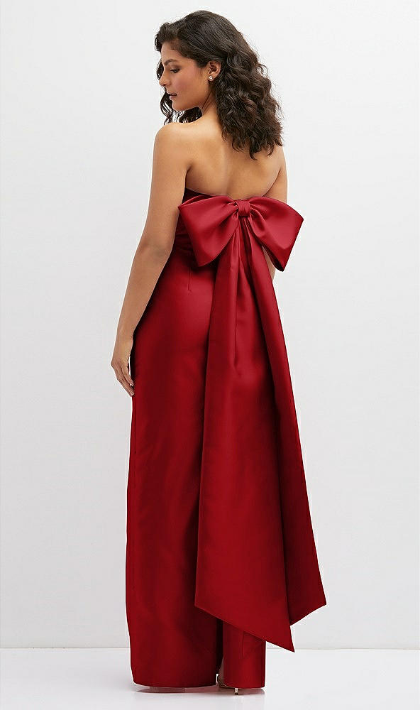Back View - Garnet Strapless Draped Bodice Column Dress with Oversized Bow