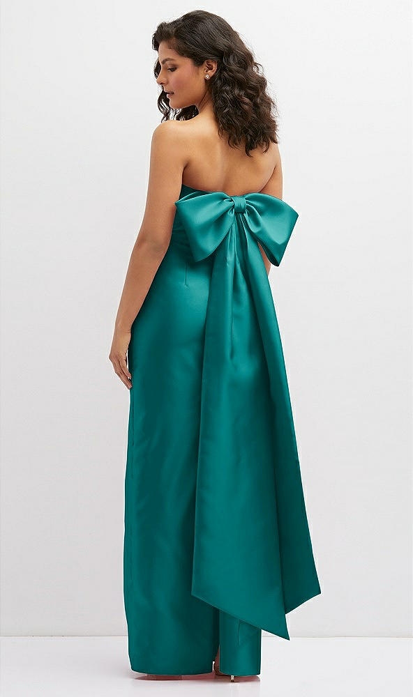 Back View - Jade Strapless Draped Bodice Column Dress with Oversized Bow