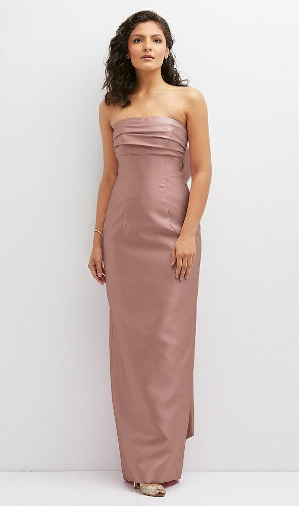 Front View - Neu Nude Strapless Draped Bodice Column Dress with Oversized Bow