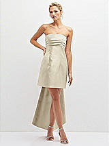 Front View Thumbnail - Champagne Strapless Satin Column Mini Dress with Oversized Bow