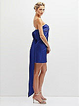Side View Thumbnail - Cobalt Blue Strapless Satin Column Mini Dress with Oversized Bow