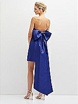 Rear View Thumbnail - Cobalt Blue Strapless Satin Column Mini Dress with Oversized Bow