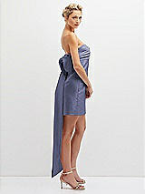 Side View Thumbnail - French Blue Strapless Satin Column Mini Dress with Oversized Bow