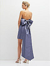 Rear View Thumbnail - French Blue Strapless Satin Column Mini Dress with Oversized Bow