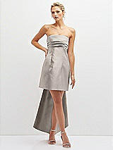 Front View Thumbnail - Taupe Strapless Satin Column Mini Dress with Oversized Bow