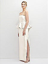 Side View Thumbnail - Ivory Strapless Satin Maxi Dress with Cascade Ruffle Peplum Detail