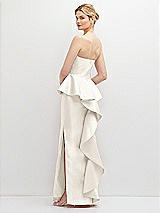 Rear View Thumbnail - Ivory Strapless Satin Maxi Dress with Cascade Ruffle Peplum Detail