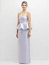 Front View Thumbnail - Silver Dove Strapless Satin Maxi Dress with Cascade Ruffle Peplum Detail