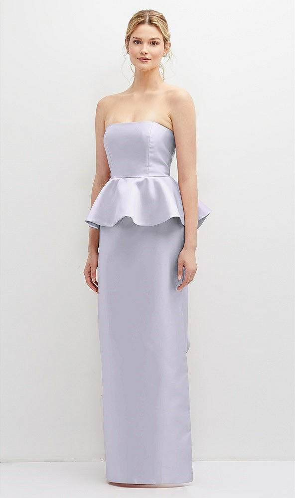 Front View - Silver Dove Strapless Satin Maxi Dress with Cascade Ruffle Peplum Detail
