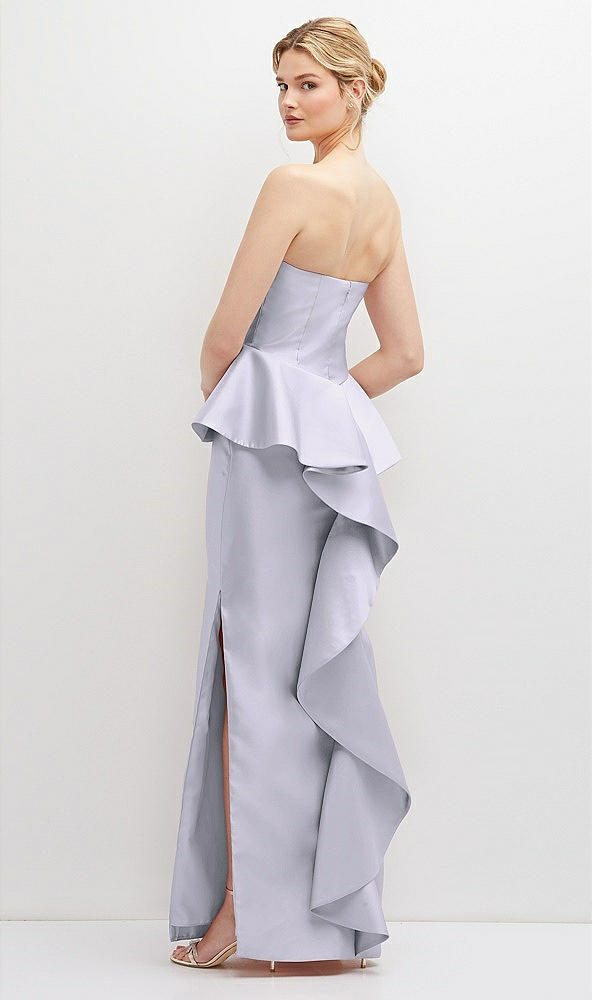 Back View - Silver Dove Strapless Satin Maxi Dress with Cascade Ruffle Peplum Detail