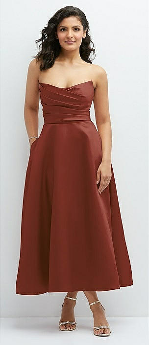 Strapless Draped Bodice Column Dress with Oversized Bow