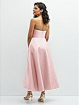 Rear View Thumbnail - Ballet Pink Draped Bodice Strapless Satin Midi Dress with Full Circle Skirt