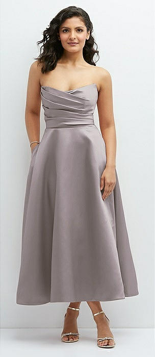 Shirred Deep Plunge Neck Closed Back Chiffon Maxi Bridesmaid Dress In  Cashmere Gray