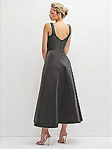 Rear View Thumbnail - Caviar Gray Square Neck Satin Midi Dress with Full Skirt & Pockets