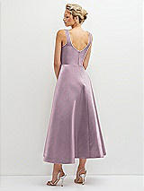 Rear View Thumbnail - Suede Rose Square Neck Satin Midi Dress with Full Skirt & Pockets