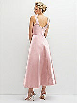 Rear View Thumbnail - Ballet Pink Square Neck Satin Midi Dress with Full Skirt & Pockets