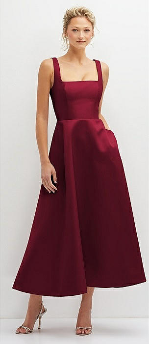 Burgundy midi cheap bridesmaid dress