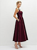 Side View Thumbnail - Cabernet Square Neck Satin Midi Dress with Full Skirt & Pockets