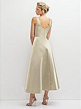 Rear View Thumbnail - Champagne Square Neck Satin Midi Dress with Full Skirt & Pockets
