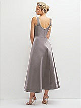 Rear View Thumbnail - Cashmere Gray Square Neck Satin Midi Dress with Full Skirt & Pockets