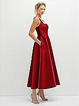 Side View Thumbnail - Garnet Square Neck Satin Midi Dress with Full Skirt & Pockets