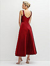 Rear View Thumbnail - Garnet Square Neck Satin Midi Dress with Full Skirt & Pockets