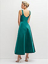 Rear View Thumbnail - Jade Square Neck Satin Midi Dress with Full Skirt & Pockets