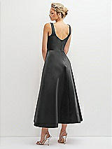 Rear View Thumbnail - Pewter Square Neck Satin Midi Dress with Full Skirt & Pockets
