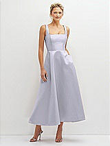 Front View Thumbnail - Silver Dove Square Neck Satin Midi Dress with Full Skirt & Pockets