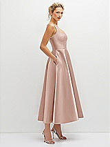 Side View Thumbnail - Toasted Sugar Square Neck Satin Midi Dress with Full Skirt & Pockets