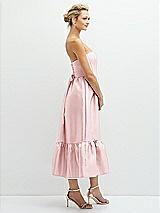 Side View Thumbnail - Ballet Pink Strapless Satin Midi Corset Dress with Lace-Up Back & Ruffle Hem
