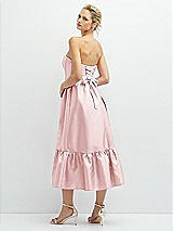 Rear View Thumbnail - Ballet Pink Strapless Satin Midi Corset Dress with Lace-Up Back & Ruffle Hem