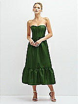 Front View Thumbnail - Celtic Strapless Satin Midi Corset Dress with Lace-Up Back & Ruffle Hem