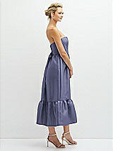 Side View Thumbnail - French Blue Strapless Satin Midi Corset Dress with Lace-Up Back & Ruffle Hem