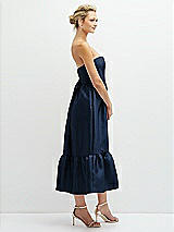 Side View Thumbnail - Midnight Navy Strapless Satin Midi Corset Dress with Lace-Up Back & Ruffle Hem