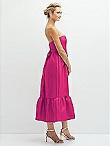 Side View Thumbnail - Think Pink Strapless Satin Midi Corset Dress with Lace-Up Back & Ruffle Hem