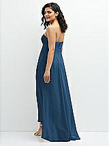 Rear View Thumbnail - Dusk Blue Strapless Draped Notch Neck Chiffon High-Low Dress
