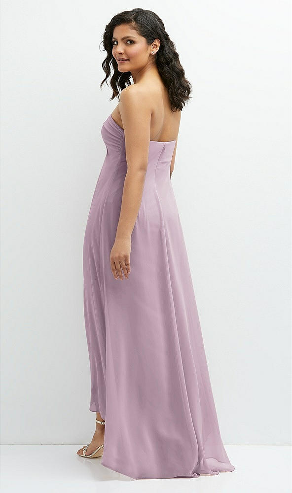 Back View - Suede Rose Strapless Draped Notch Neck Chiffon High-Low Dress