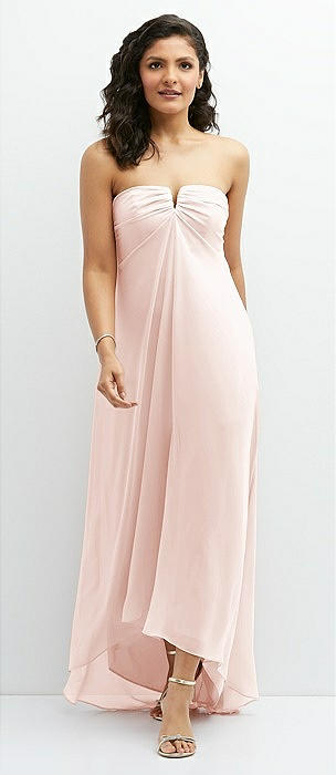 Strapless Empire Waist Cutout Maxi Bridesmaid Dress With Covered