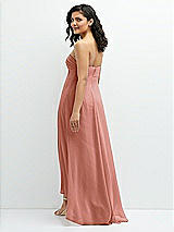 Rear View Thumbnail - Desert Rose Strapless Draped Notch Neck Chiffon High-Low Dress
